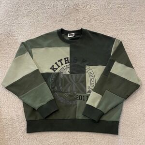 Kith Patchwork Fleece Nelson Crewneck Sweatshirt Mens Medium Green Colorblock